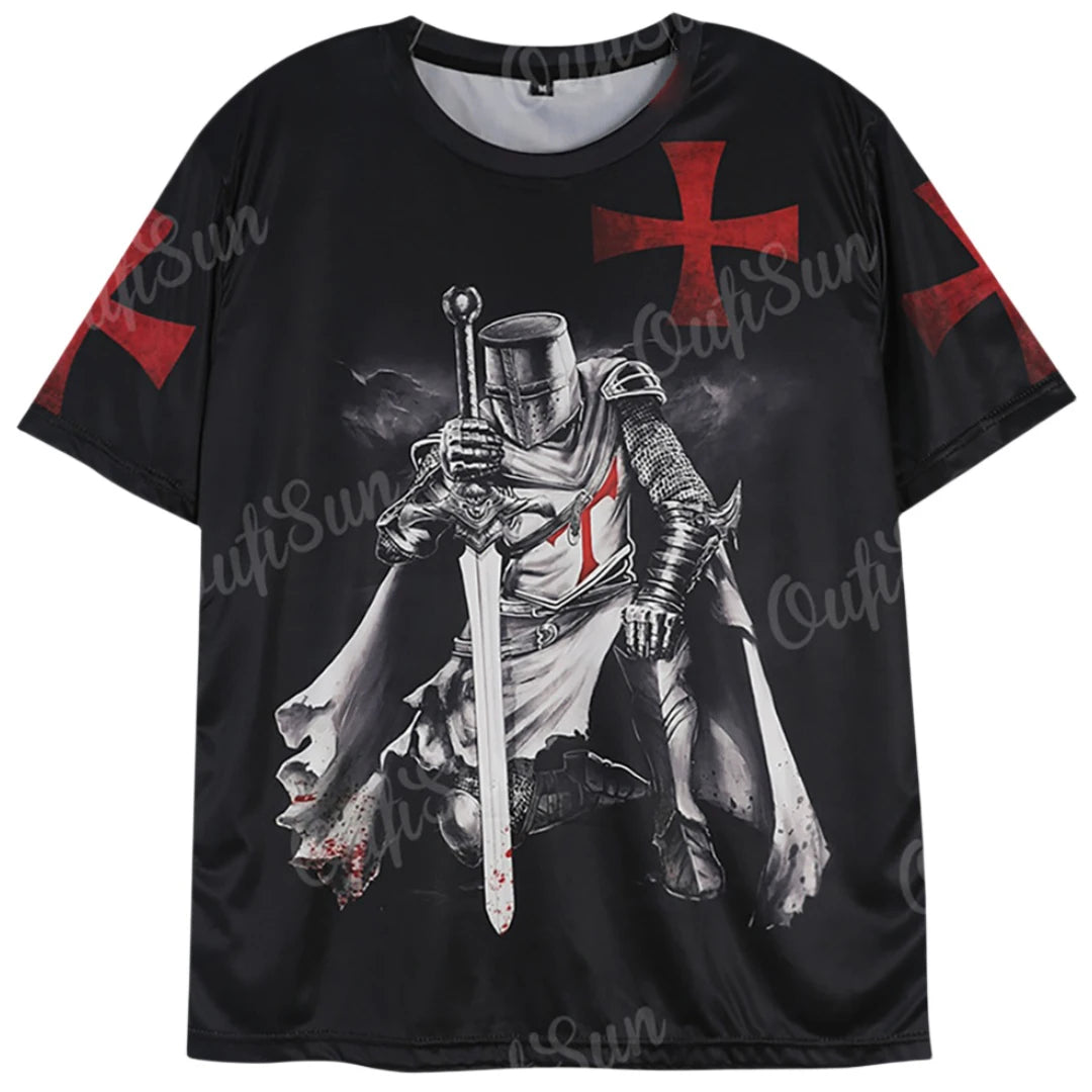 Vintage Men's T-shirts Knights Templar Print T Shirts For Men Summer Oversized Tops Short Sleeve Tees Casual O-Neck Men Clothing - Premium t-shirt from Lizard Vigilante - Just $22.99! Shop now at Lizard Vigilante