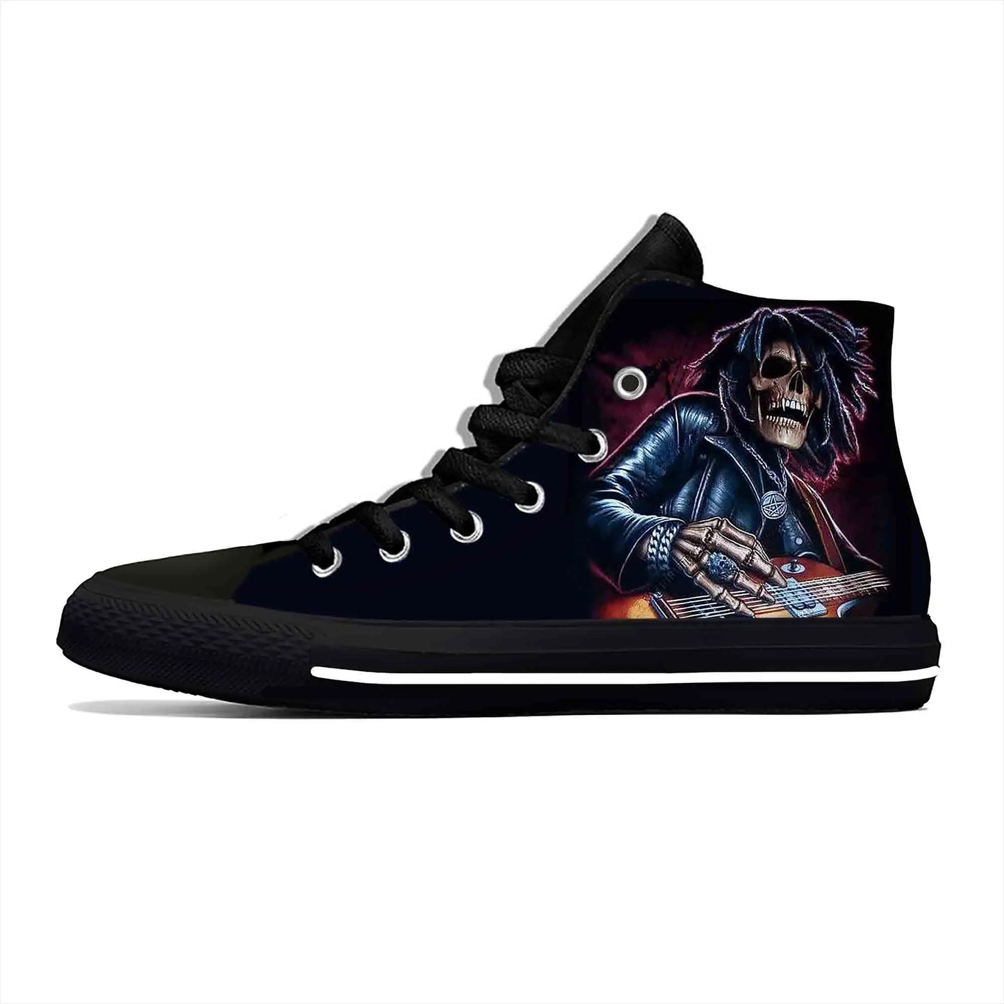 Heavy Metal Rock Skull Guitar Grim Reaper Gothic Canvas High-Tops - Premium high top shoes from Lizard Vigilante - Just $42.99! Shop now at Lizard Vigilante