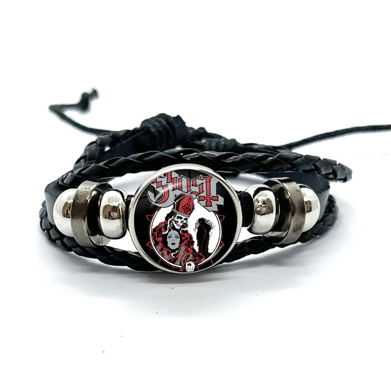 Ghost Rock Band PaPa Black Leather Bracelet | Multilayer Braided Bangle | Handmade Trendy Jewelry Gifts - Premium Bracelet from Lizard Vigilante - Just $19.97! Shop now at Lizard Vigilante