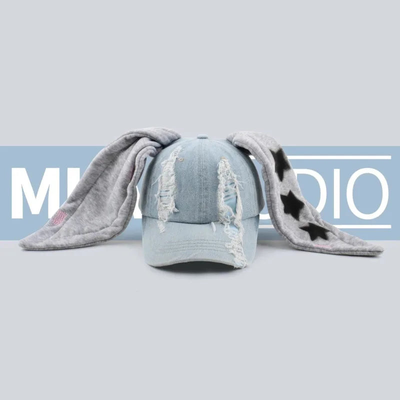 New Jeans Minji Haerin OMG Stage Long Rabbit Ear Hat Y2K Style Denim Blue Baseball Cap Fashion Kpop Caps Fan Collectable Gifts - Premium  from Lizard Vigilante - Just $28.99! Shop now at Lizard Vigilante