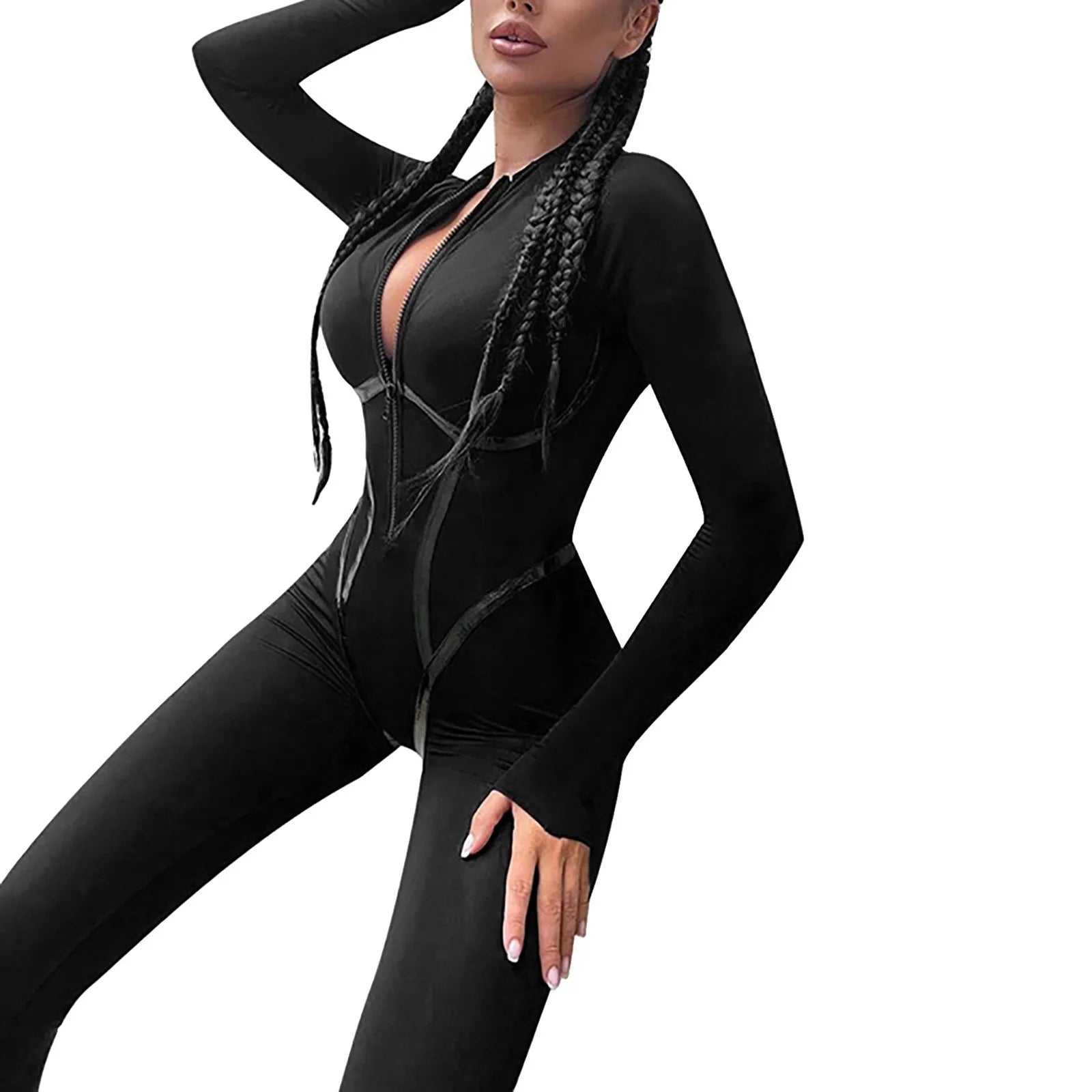 Skinny Black Jumpsuit for Women – Sexy Zip Up Bodycon Overalls for Casual Streetwear - Premium jumpsuit from Lizard Vigilante - Just $28.88! Shop now at Lizard Vigilante