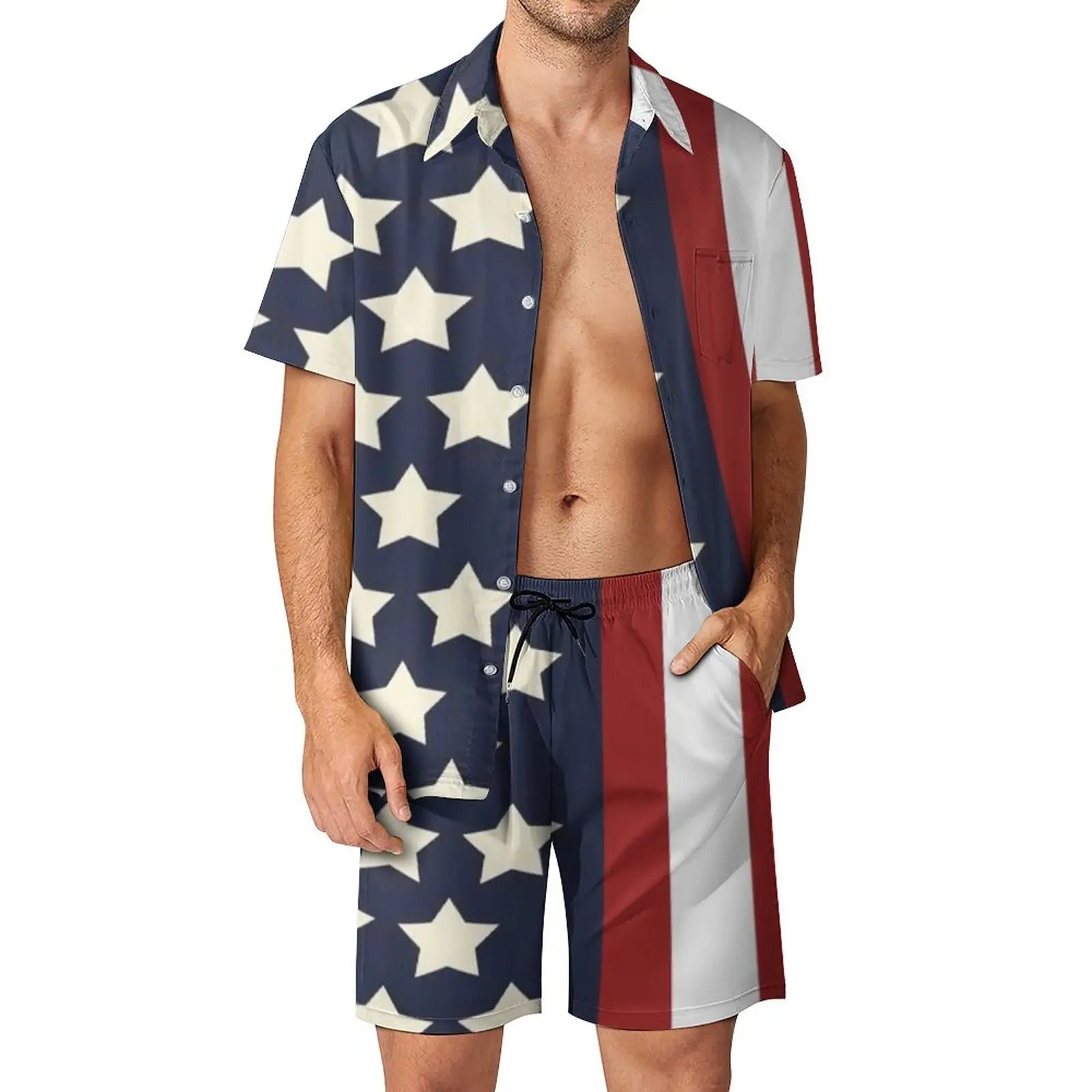 American USA Flag Fitness Outdoor Men Sets Patriotic Stars Stripes Casual Shirt Set Custom Shorts Aesthetic Suit Plus Size - Premium  from Lizard Vigilante - Just $34.99! Shop now at Lizard Vigilante