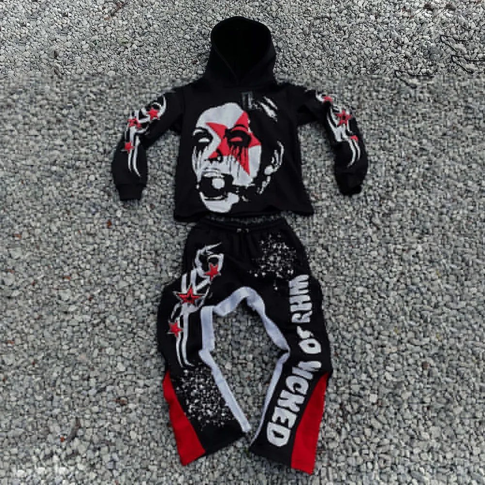 Y2K Heatwave: Oversized Flared Hoodie Set – LV Street Echo Edition - Premium hoodie set from dsers - Just $46.99! Shop now at Lizard Vigilante