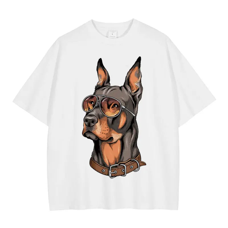 Doberman T-shirts Oversized Vintage Washed Hip Hop High Street T Shirt Retro Cute Dog DTG Printing Short Sleeve Tops Tees Cotton - Lizard Vigilante