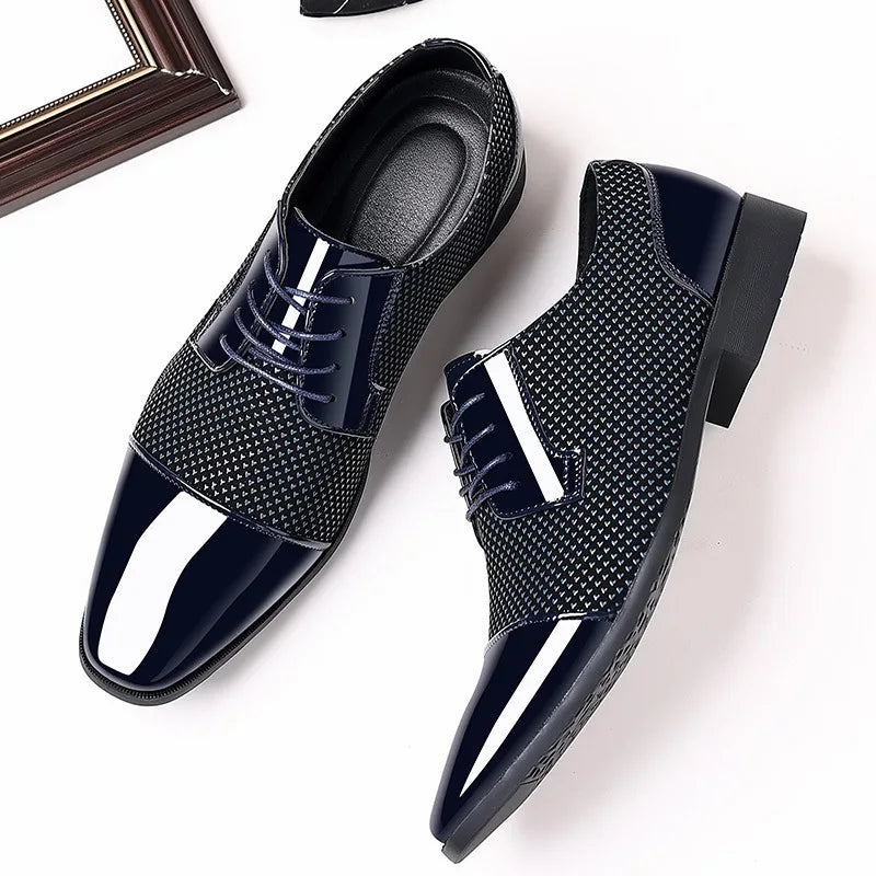 Classic Men’s Patent Leather Oxford Dress Shoes – Formal Lace-Up Brogues for Office, Wedding, and Party, Black PU Leather 2023 - Premium shoes from Lizard Vigilante - Just $43.88! Shop now at Lizard Vigilante