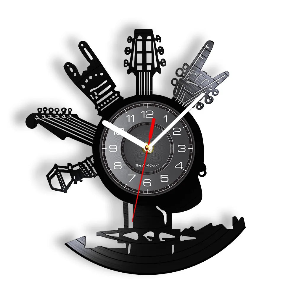 Guitar Player Vinyl Record Wall Clock: The Rock Music Instrument Wall Art for Your Living Room