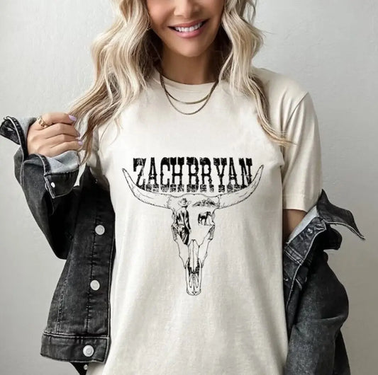 Zach Bryan Bullhead Shirt – Cotton Western Country Music Tee for Men, O-Neck, Short Sleeve Casual Top for Spring & Summer - Premium T-shirt from Lizard Vigilante - Just $33.88! Shop now at Lizard Vigilante