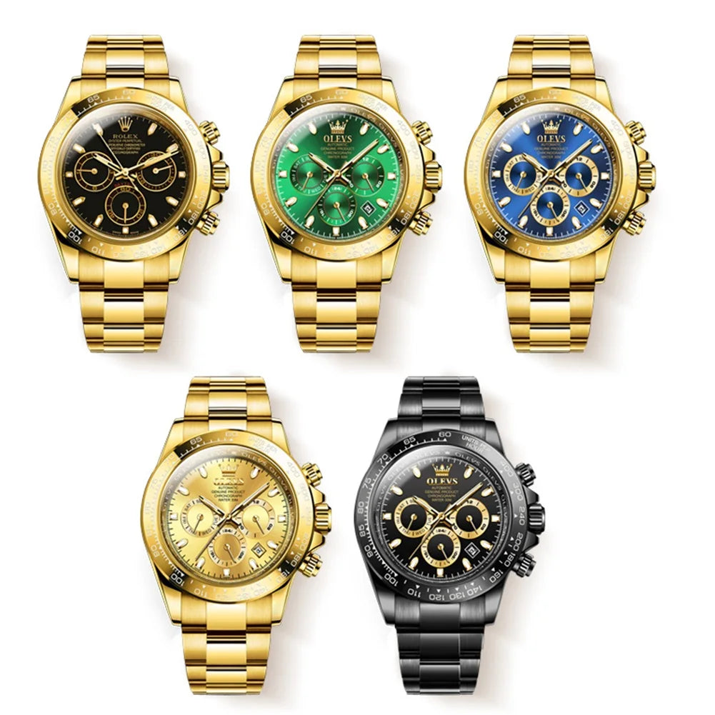 OLEVS Original Gold Watch for Men Automatic Mechanical Multifunctional Three Small Dials Luxury Brand Men's Wristwatch Upgraded - Premium  from Lizard Vigilante - Just $139.99! Shop now at Lizard Vigilante