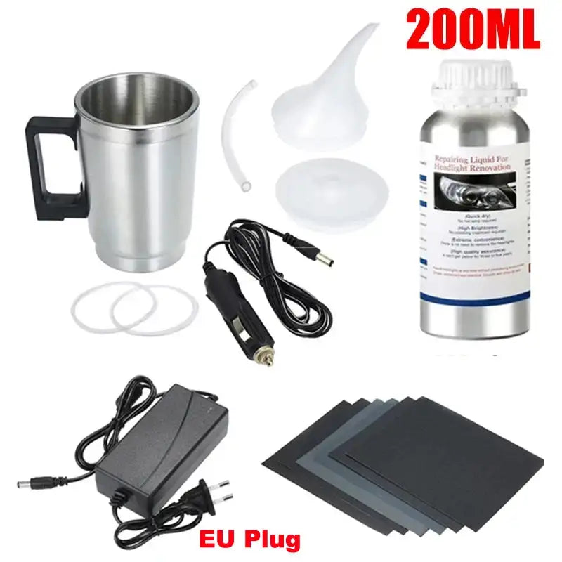 Car Headlight Lens Restoration Kit with EU/US Plug Headlamp Restore Polishing Cleaning Tools 100ml/200ml
