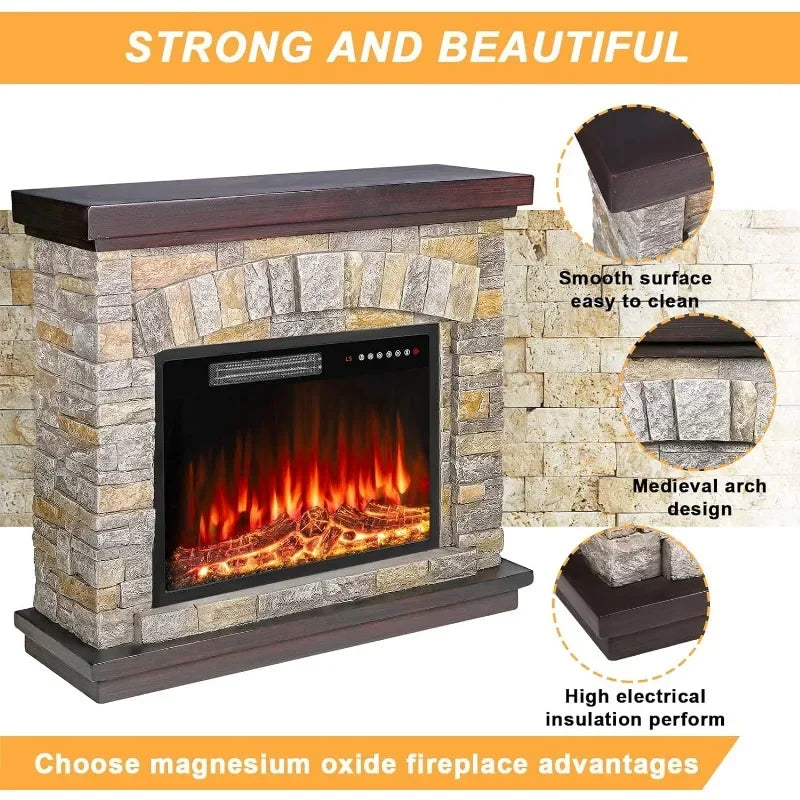 36-Inch Electric Fireplace with Mantel & 23-Inch Insert | Freestanding Heater & TV Stand with Remote Control Timer - Premium fireplace from Lizard Vigilante - Just $1091.08! Shop now at Lizard Vigilante