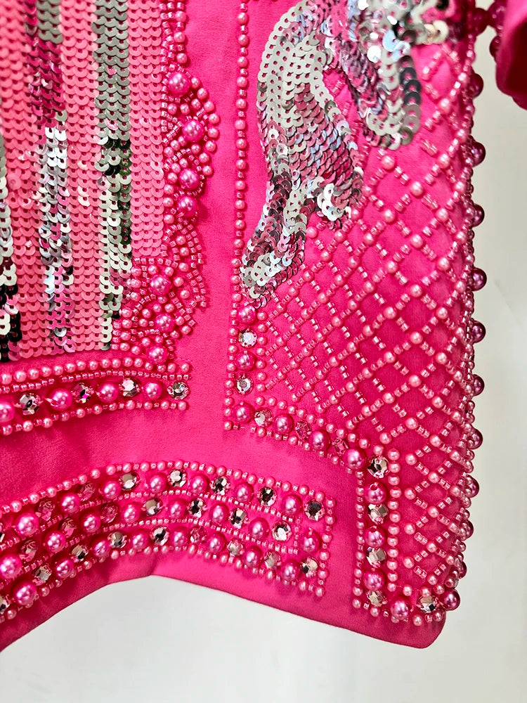 O’ZACKET Midnight Voltage: Luxe Pearl & Sequin Power Dress