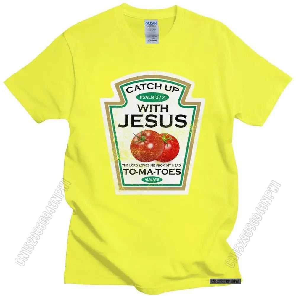 Crucify Your Cravings: The 'Catch Up With Jesus' Vegan Tomato T-Shirt - Premium t-shirt from Lizard Vigilante - Just $23.88! Shop now at Lizard Vigilante