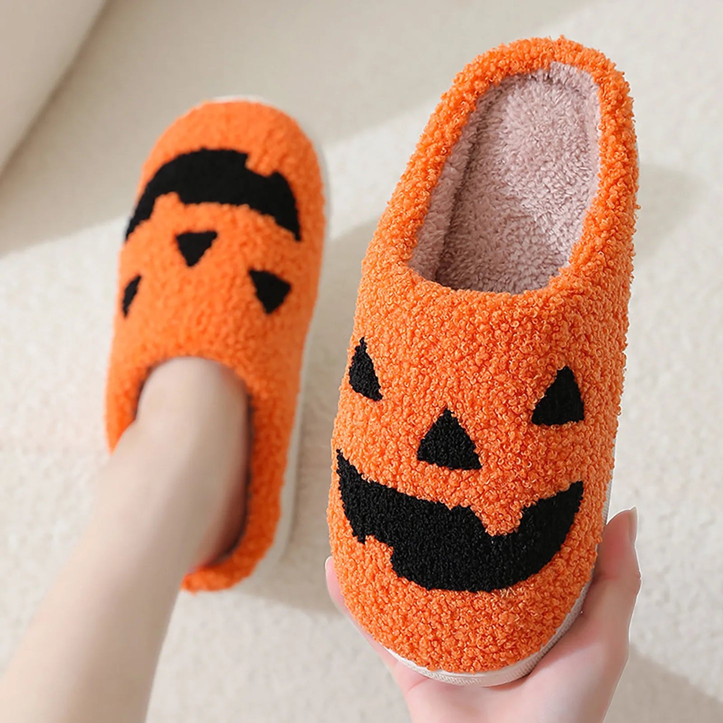 Halloween Pumpkin Slipper Ghost Funny Face Flat Indoor House Shoes Soft Plush Cozy for Women Men Horror Movie Halloween Gifts - Premium slippers from Lizard Vigilante - Just $22.99! Shop now at Lizard Vigilante