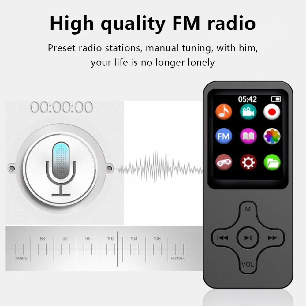 Bluetooth 5.0 MP3 Music Player with FM Radio, E-Book Reader, Voice Recorder – Compact 1.8" Screen MP4 Player - Premium mp3 player from Lizard Vigilante - Just $23.99! Shop now at Lizard Vigilante