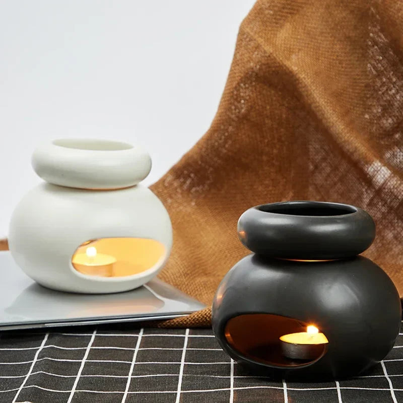 3 in 1 Candle heating holder Ceramics Essential Oil incense Burner Big Capacity Aromatherapy Oil Lamp Candlestick Home Fragrance