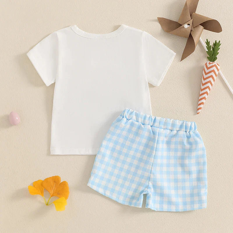 ma&baby 6M-4Y Easter Toddler Kid Baby Boys Clothes Sets Summer Outfits Bunny Short Sleeves T-Shirt  Plaid Shorts