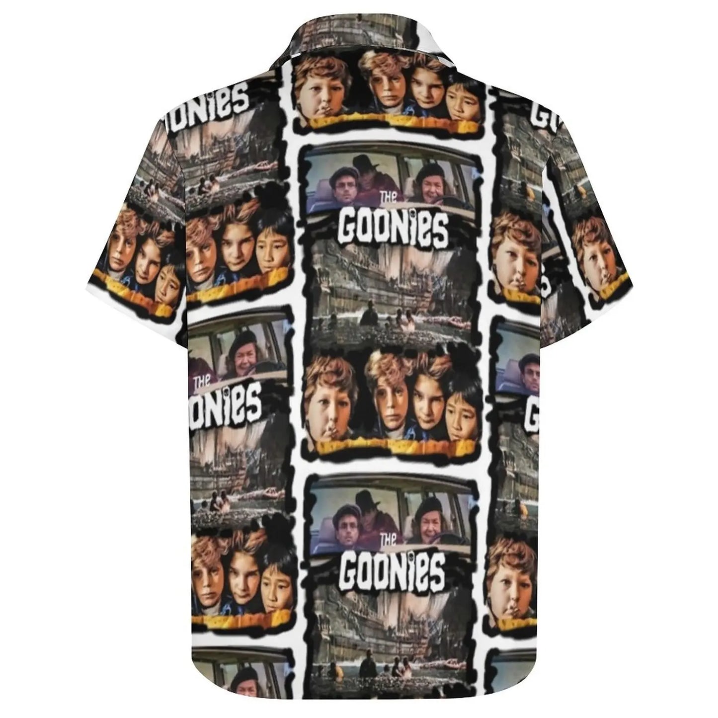 Retro Goonies Print Hawaiian Beach Shirt – 80s Classic Movie-Inspired Casual Button-Up for Men, Plus Size - Premium beach shirt from Lizard Vigilante - Just $26.88! Shop now at Lizard Vigilante