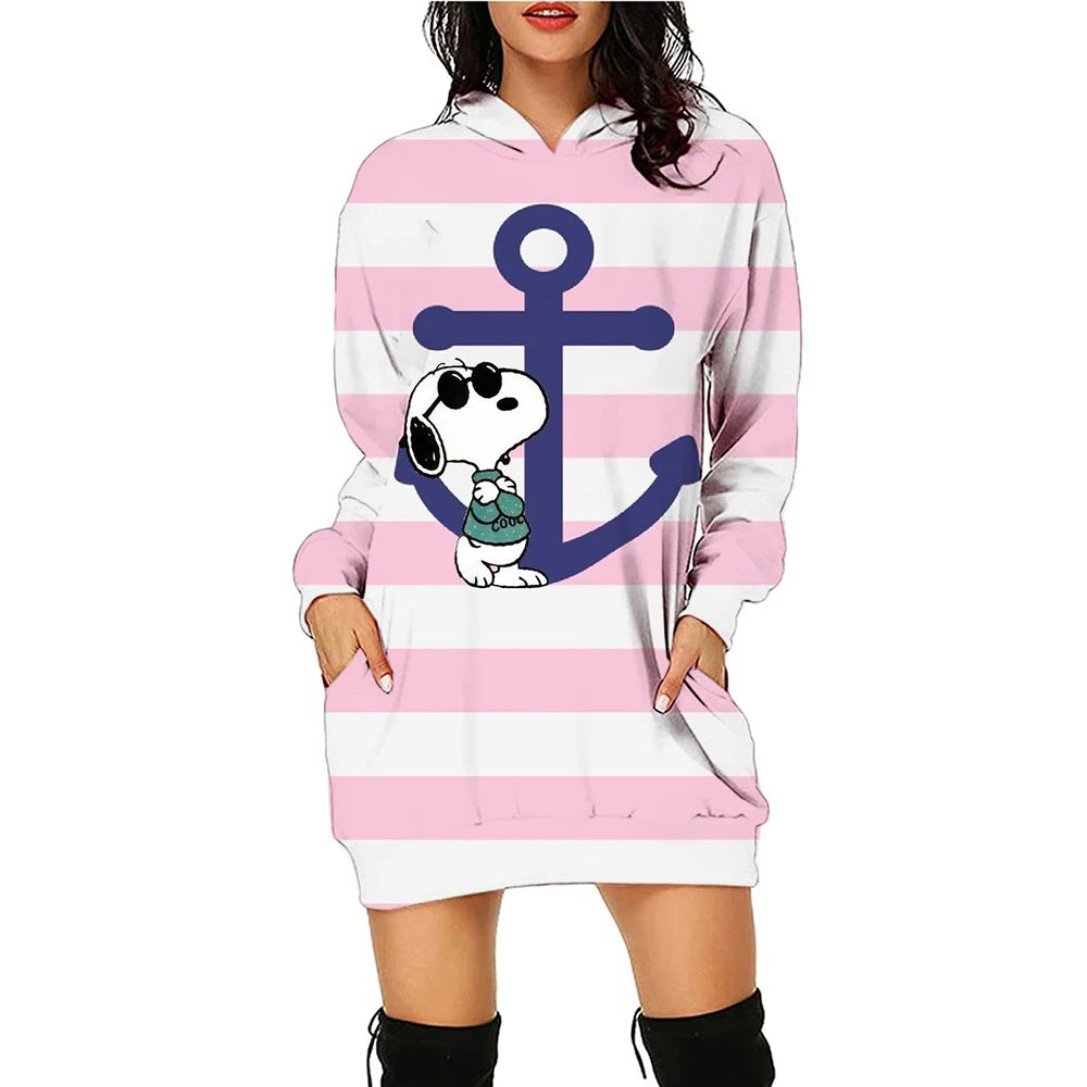 Snoopy Women’s Hoodie Dress – Y2K Streetwear 3D Cartoon Pullover Winter Fashion