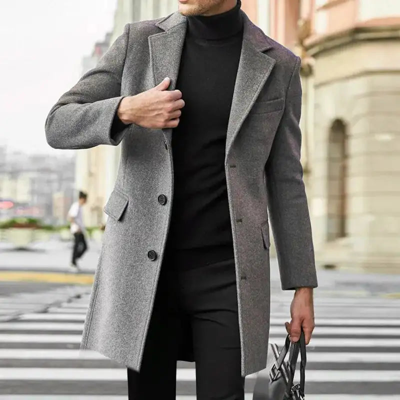 2023 Autumn and Winter New Men's Windbreaker British Long sleeved Woolen Coat Fashion Trend Coat Suit Single breasted