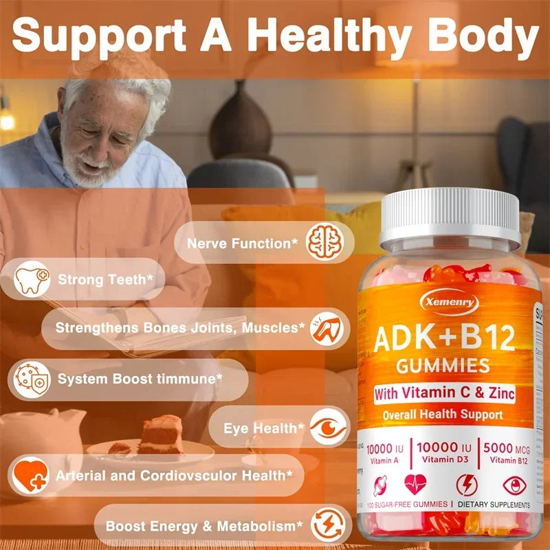 Vitamin D3 K2 + Vitamin B12 Gummies - Boost Metabolism, Eyes, Bone, Energy, Nerve, Immune Support
