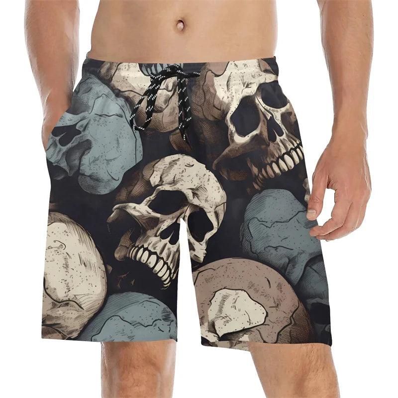 Skull Flowers 3D Printed Casual Shorts Summer Unisex Street Gothic Cool Sports Shorts Skateboarding Short Pants Man Unisex - Lizard Vigilante