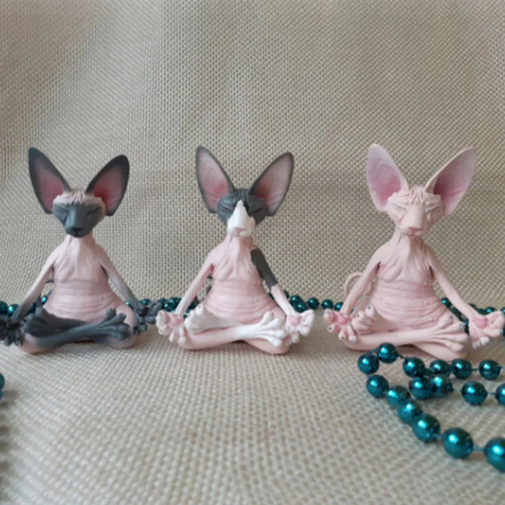 Cat Figurine Sphynx Meditation Statue Yoga Animal Cat Meditate Art Sculpture Micro Decoration Garden Home Office Ornament