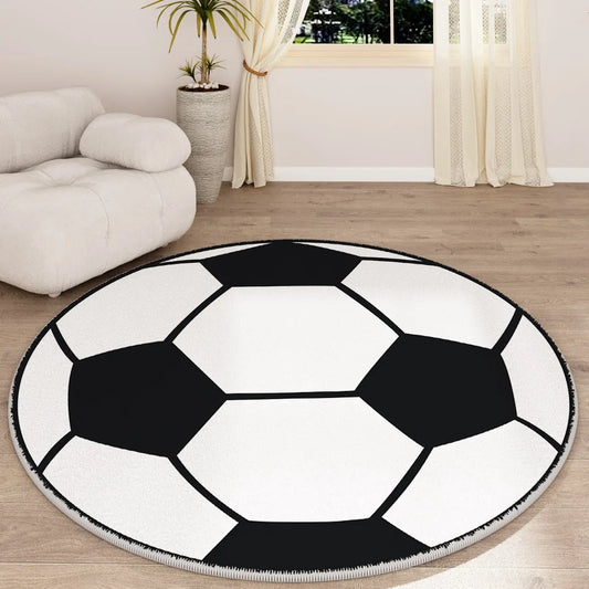 Soccer Rug Soft and Comfy Sports Themed Round Area Rugs Bedroom Living Room Carpet, Soccer Themed Room for Kids Bedroom