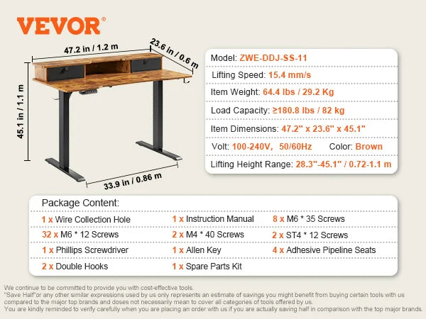 Easy To Use, VEVOR Electric Standing Desk Height Adjustable Standing Desk W/ Dual Protecting System High Load Capacity Table for Home Office - Premium desk from Lizard Vigilante - Just $257.99! Shop now at Lizard Vigilante