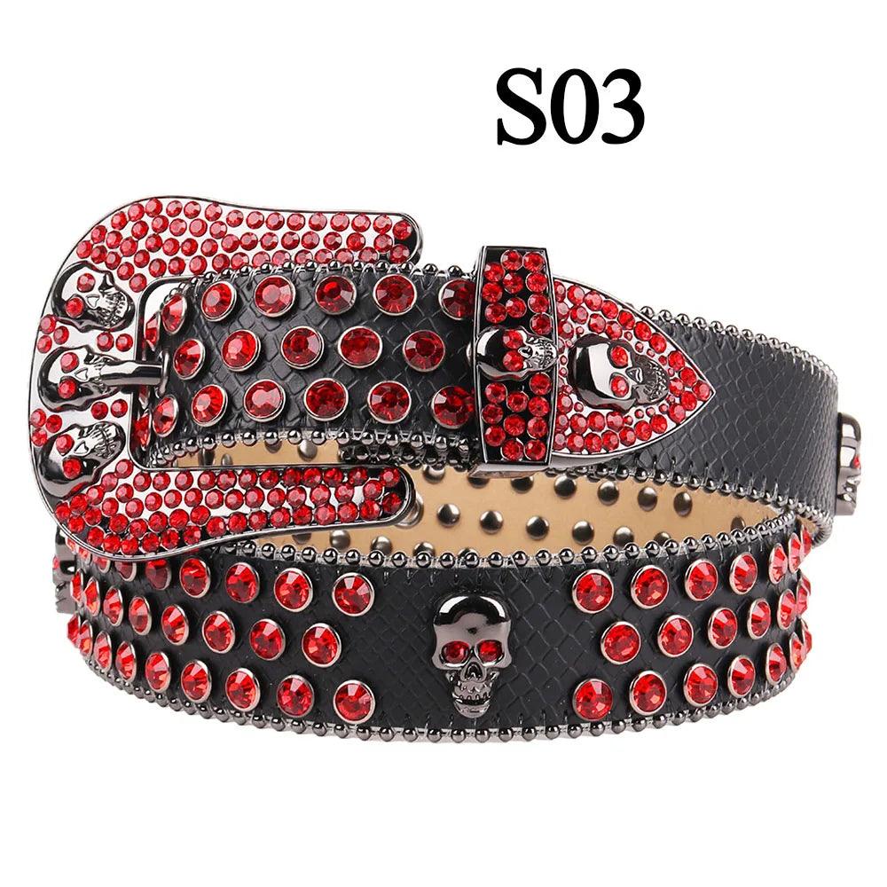 Red Skull Belt Jeans Skeleton Waistband Luxury Women Designer Belts High Quality Leather Strap Men Gothic Rhinestones Belt Ceinture Femme - Lizard Vigilante