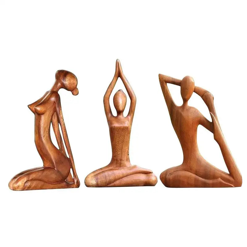 Wooden Yoga Pose Sculpture Abstract Yoga Meditation Statue Hand Carved Wood Fragrant Art Decoration Gallery Tabletop Ornaments