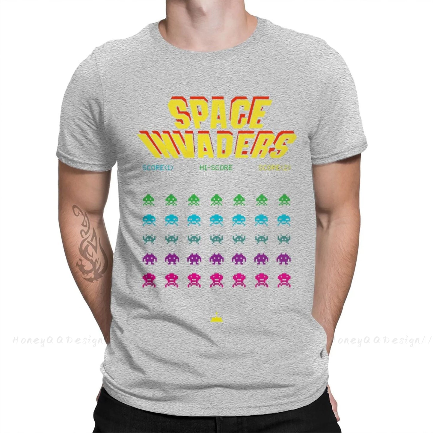 Space Invaders T-Shirt 70s 80s Arcade Game Men 100% Cotton Short Summer Sleeve Casual Plus Size Shirt Adults - Lizard Vigilante