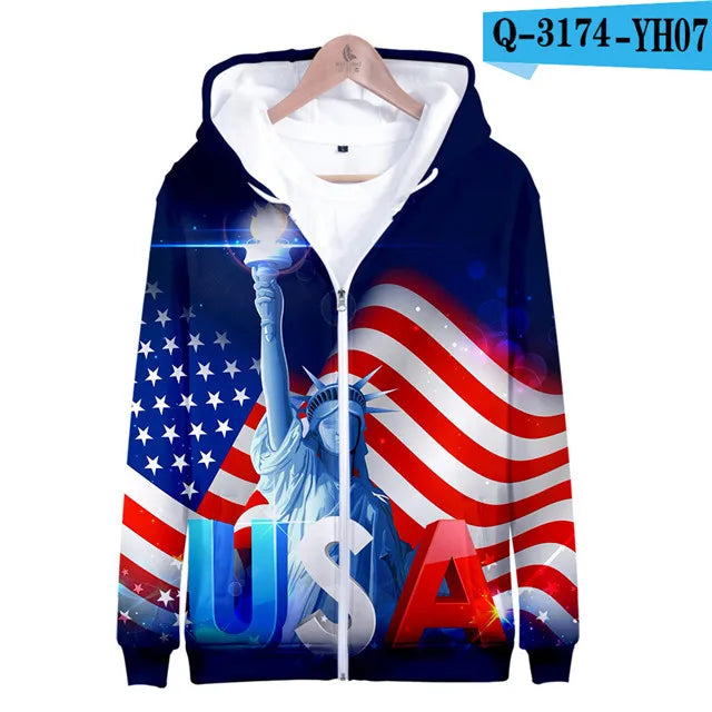 USA Flag Hoodies 3 to 14 Years Kids Hoody American Stars and Stripes Clothing Tops Boys Girls Sweatshirt Outerwear Jacket Children Clothes - Premium Long-sleeve hoodie from Lizard Vigilante - Just $39.99! Shop now at Lizard Vigilante