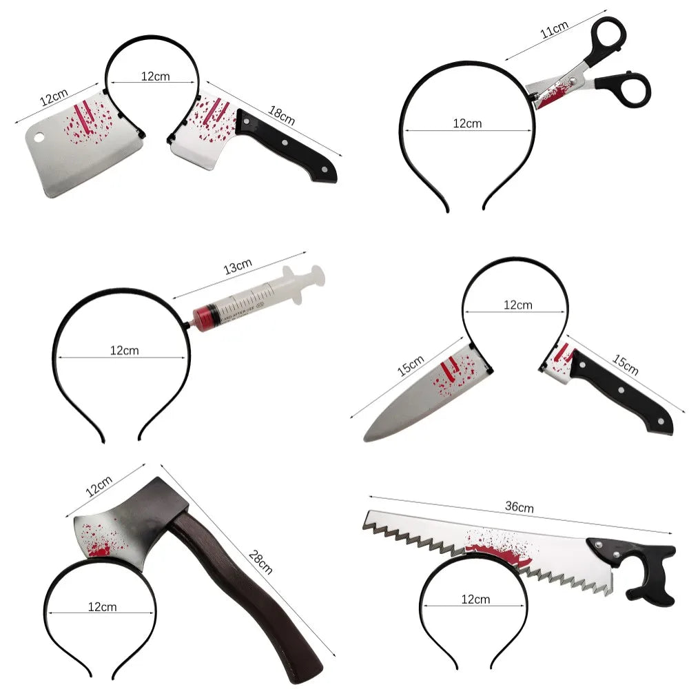 Halloween Decor Accessories Hair Hoop Horror Blood Fake Ax Saws Knife Gothic Headband Halloween Party Masquerade Cosplay Prop