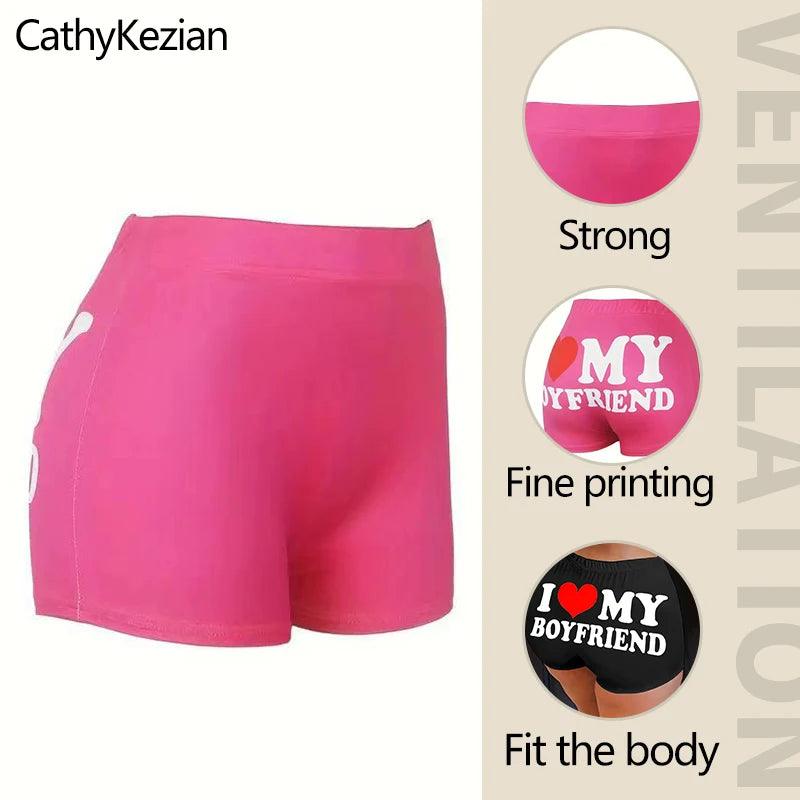 Women Shorts Sleep Bottoms Pajamas Boxers Pink S M L I Love my bf  Printing Painted Design Soft Casual Fitness Sleep Breathable - Premium shorts from Lizard Vigilante - Just $19.99! Shop now at Lizard Vigilante