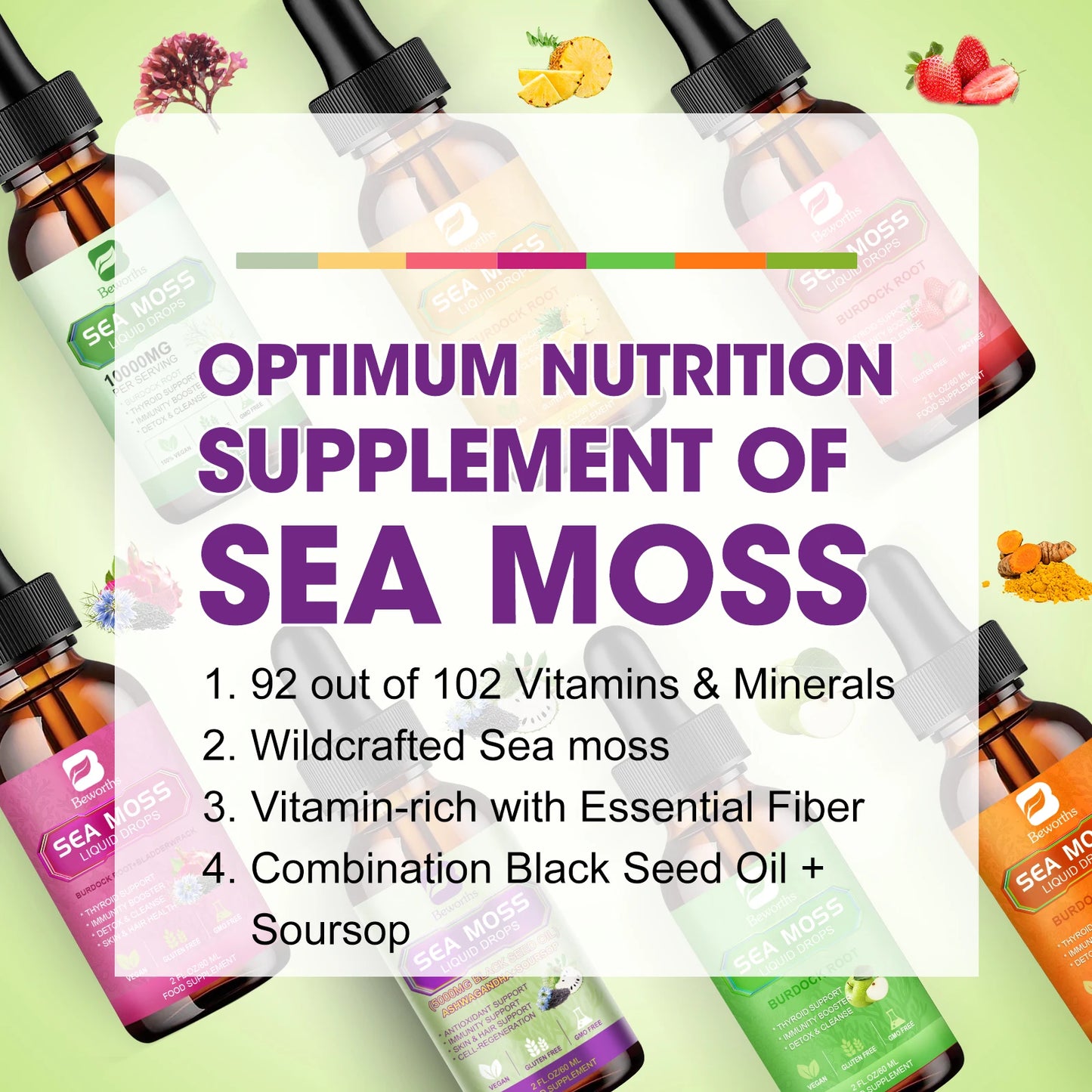 BEWORTHS Sea Moss & Soursop Drops – 60ml Super Extract for Immunity, Kidney Function & Antioxidant Power | Vegan Herbal Liquid Supplement - Premium supplement from dsers - Just $26.99! Shop now at Lizard Vigilante