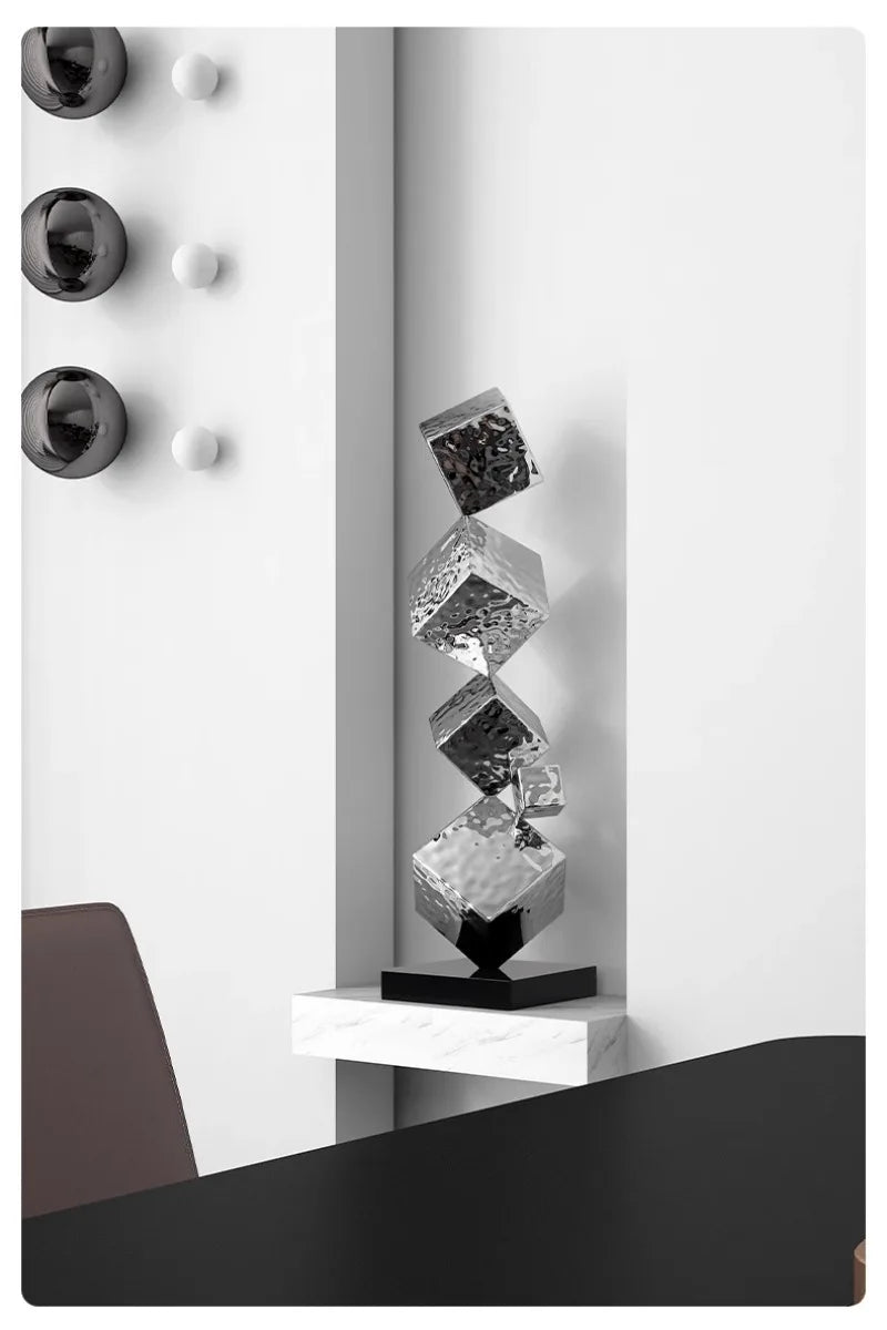 Stainless Steel Geometric Modeling Statues Modern Simple Luxury Living Room Entrance Hall Lobby Creative Sculptures Home Decor