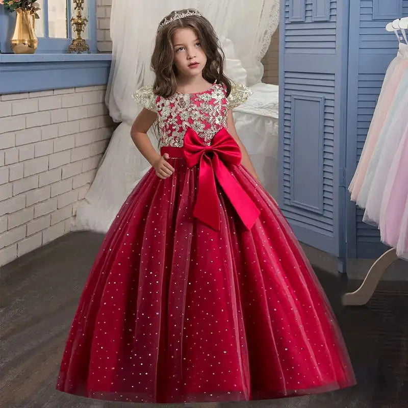 New Christmas Party Princess long dress children's dress children's gauze lace birthday party dinner ball big butterfly dress