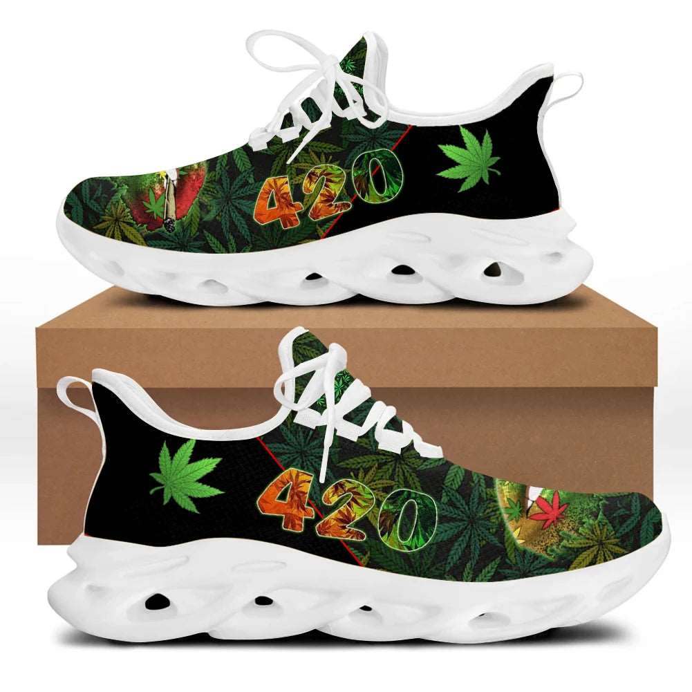 420 Green Weed Marijuana Pot Leaves Design Womens Shoes Athletic Running Mesh Breathable Casual Sneakers Lace Up Walking Footwear Zapatos - Premium shoes from Lizard Vigilante - Just $49.69! Shop now at Lizard Vigilante