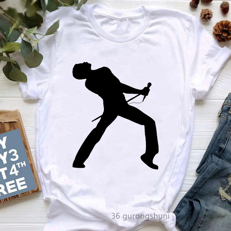 Vintage Freddie Mercury T-Shirt for Women | Retro Queen Band Graphic Tee | 2024 Hipster Casual Summer Tops - Premium T-Shirt from Lizard Vigilante - Just $23.88! Shop now at Lizard Vigilante