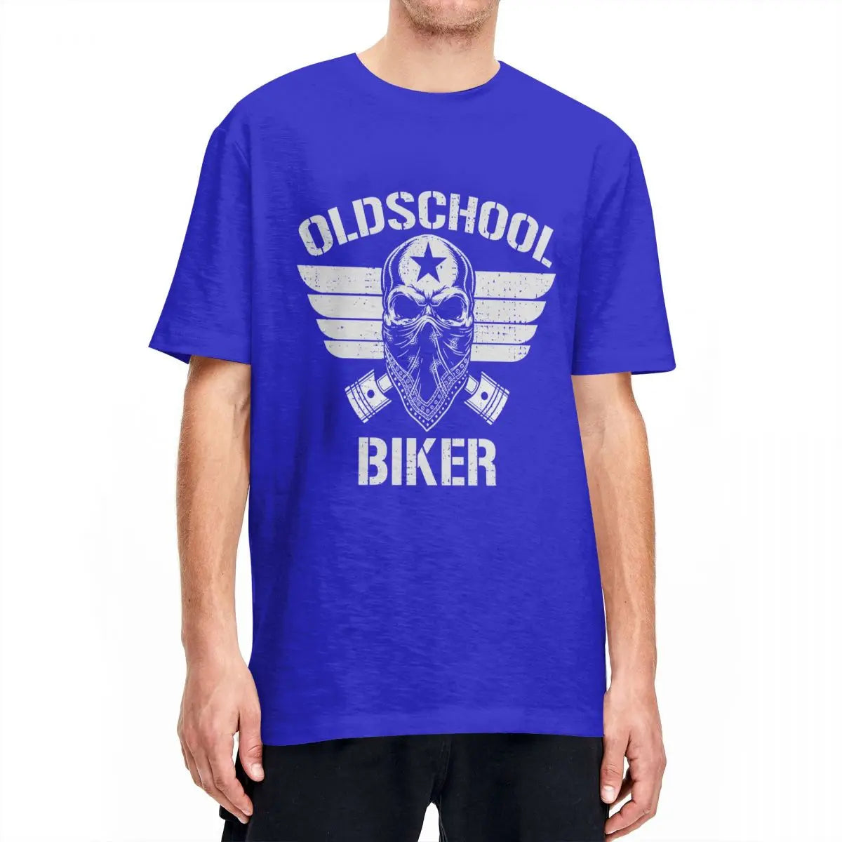 Skull Motorcycle T-Shirt - Men's Cotton Street Style Biker Tee, Short Sleeve, Plus Sizes up to 5XL - Premium T-shirt from Lizard Vigilante - Just $23.88! Shop now at Lizard Vigilante