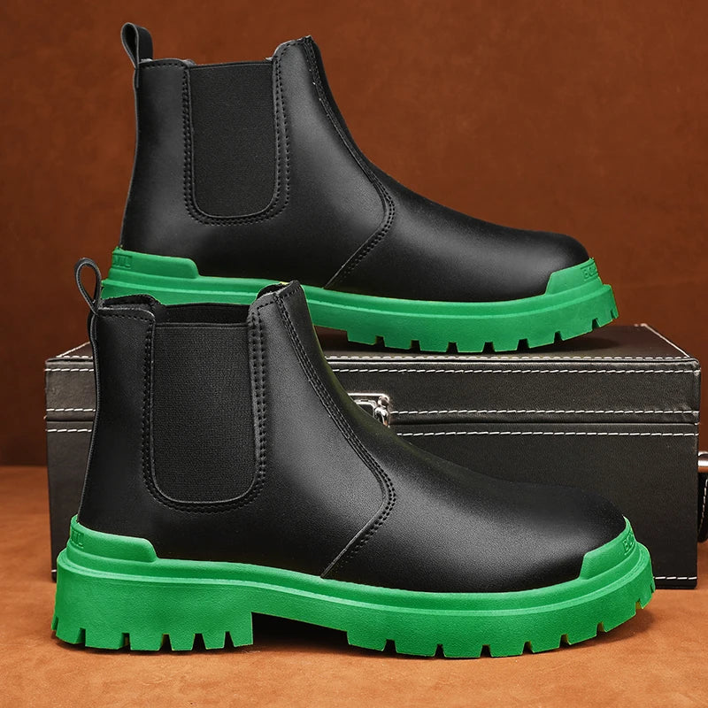 Men’s Biker Boots | Waterproof Street-Style Casual Leather Platform Shoes - Premium shoes from Lizard Vigilante - Just $21.99! Shop now at Lizard Vigilante