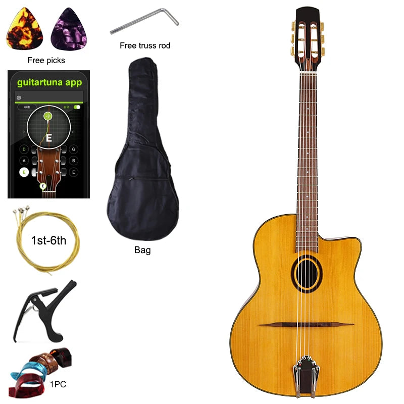 41-Inch Django Spruce Top Gypsy Swing Acoustic Guitar – High Gloss 6-String Folk Guitar with Hickory Fingerboard and Rosewood Back - Premium guitar from Lizard Vigilante - Just $280.99! Shop now at Lizard Vigilante