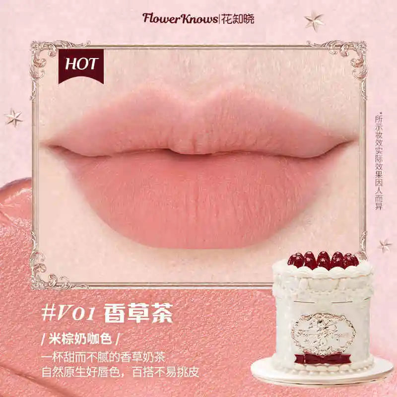 Flower Knows Strawberry Rococo Series Cloud Lip Cream Lip Gloss Long Lasting Velvet Lip Tint Lipstick for Women Cosmetic