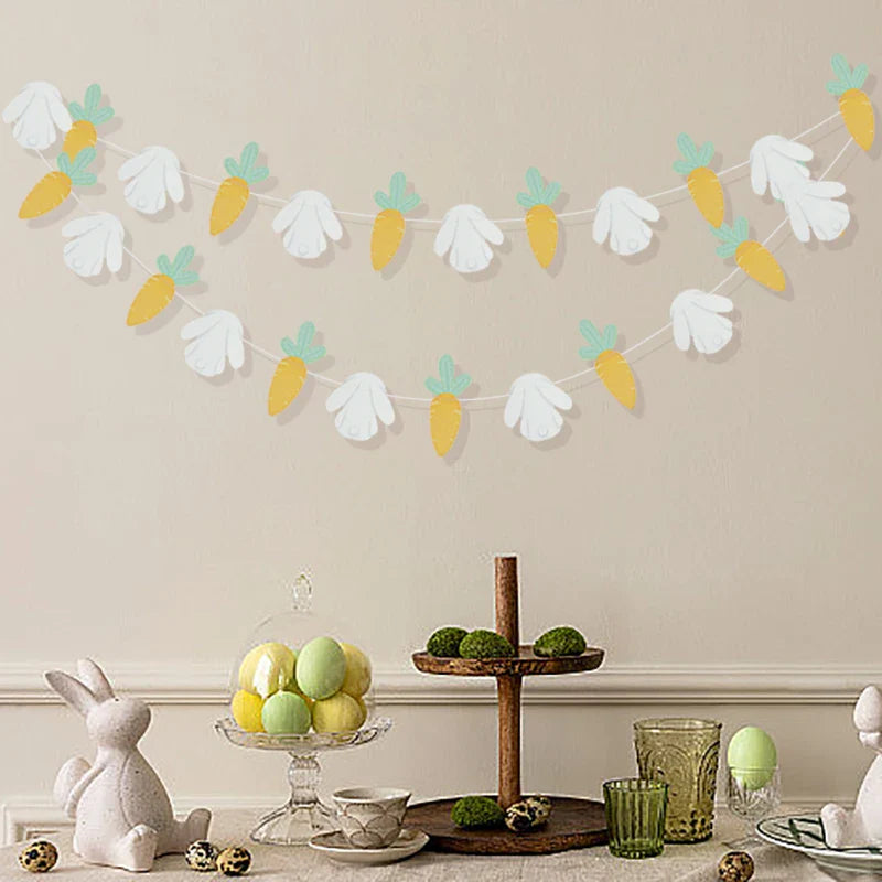 3M Happy Easter Banner Rabbit Carrot Egg Cartoon Bunny Garland Wall Hanging Bunting Flag Easter Party Decoration For Home