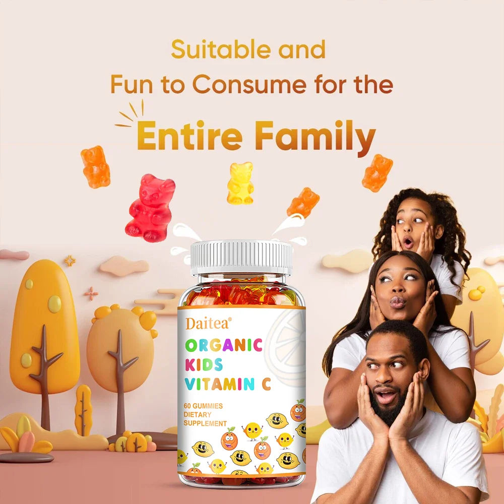 DAITEA Children's Vitamin C Gummies, with Zinc, Immune Support Promote Bone Development Improve Memory 60 Gummies