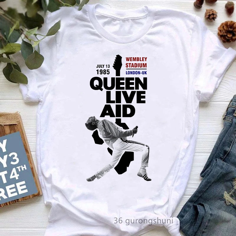 Vintage Freddie Mercury T-Shirt for Women | Retro Queen Band Graphic Tee | 2024 Hipster Casual Summer Tops - Premium T-Shirt from Lizard Vigilante - Just $23.88! Shop now at Lizard Vigilante