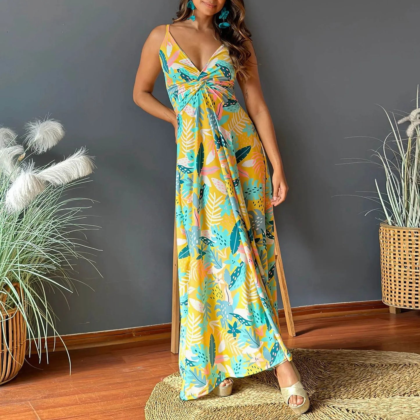 Boho Bliss! Spaghetti Strap Backless Maxi Dress – Floor-Length Floral Fantasy for Casual Holidays & Prom - Premium dress from Lizard Vigilante - Just $43.33! Shop now at Lizard Vigilante