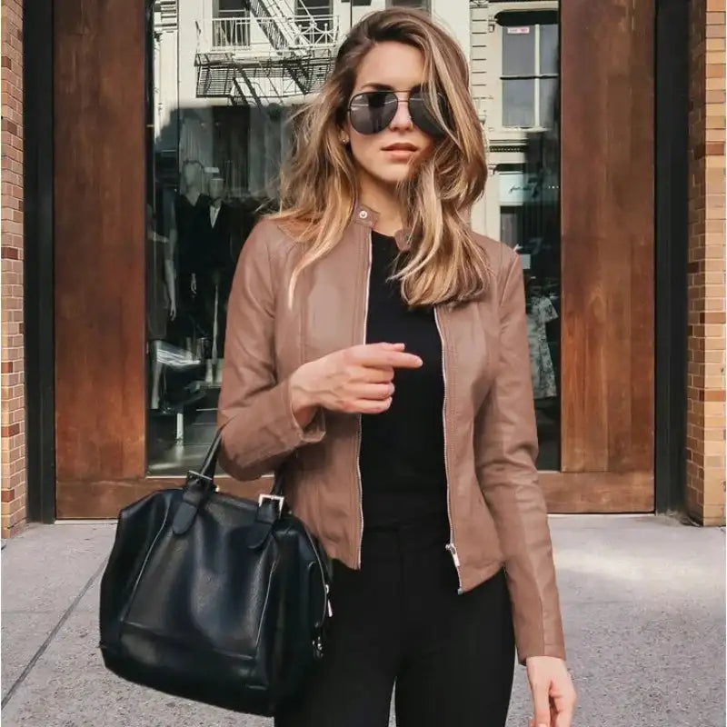 New Vintage Women PU Leather Bomber Jacket Fashion Casual Autumn Winter Zipper Windbreaker Streetwear Female Blazer Y2K Clothes