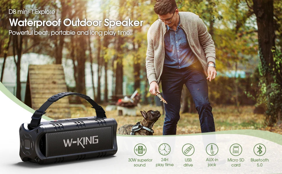 W-KING Bluetooth Speaker, 30W Portable Wireless Loud Speakers, IPX6 Waterproof Outdoor Speaker, 24H Playtime, EQ, AUX, TF Card - Premium bluetooth speaker from Lizard Vigilante - Just $97.99! Shop now at Lizard Vigilante