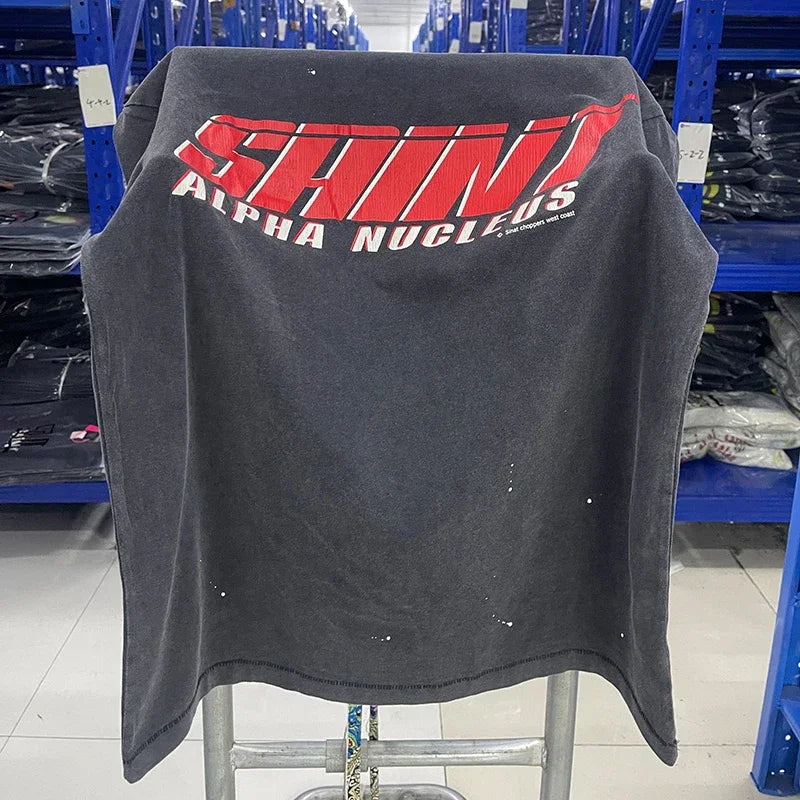 Men Women High Street Vintage Washed Black T-Shirt Top Quality Cototn TEE 3D Cracked Letters Logo Print Saint T Shirt With Tags - Premium  from Lizard Vigilante - Just $64.99! Shop now at Lizard Vigilante